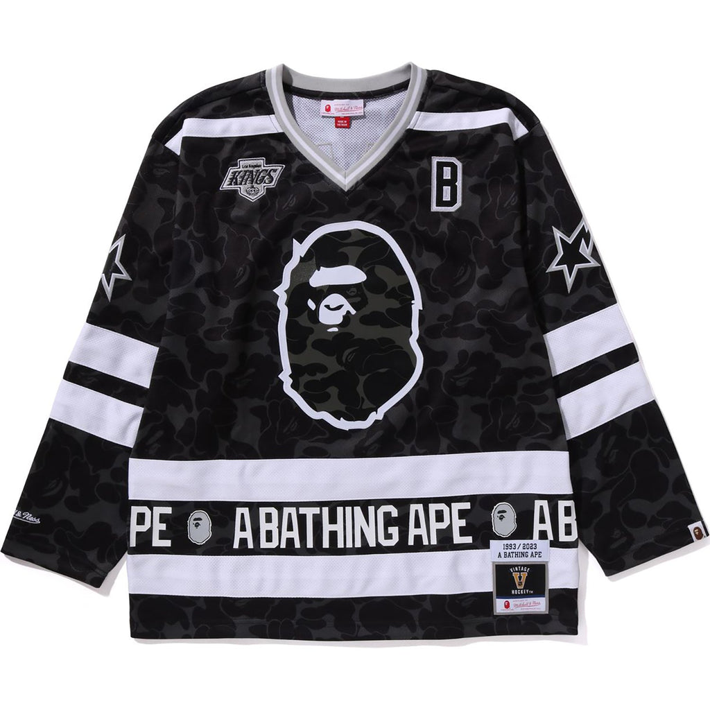 BAPE X MITCHELL & NESS NHL LOS ANGELES KINGS MESH HOCKEY JERSEY L/S TEE MENS