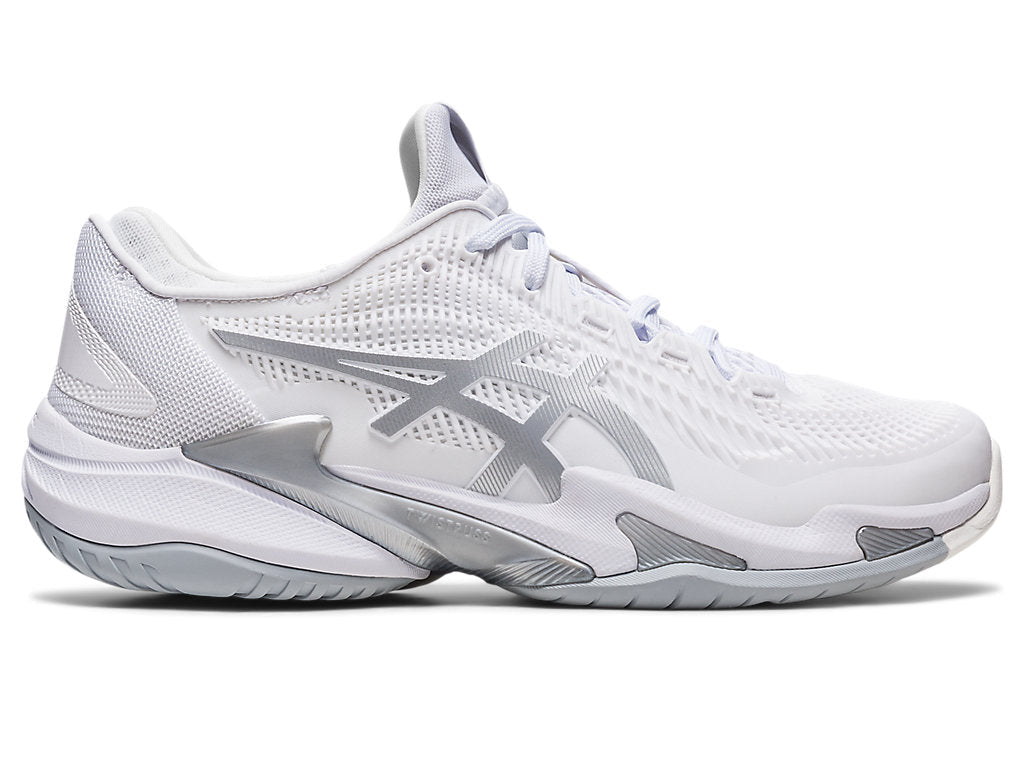 Women's Asics Court FlyteFoam 3, White/Pure Silver, 8.5 B Medium
