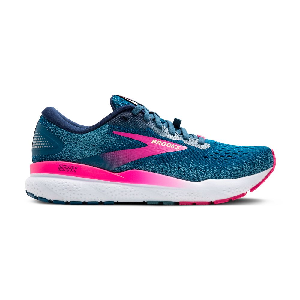 Women's Brooks Ghost 16 GTX, Moroccan Blue/Pink/Yellow, 6 B Medium