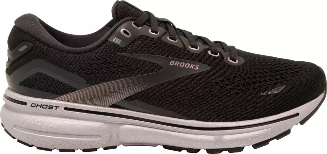 Women's Brooks Ghost 15, Black/Rose Gold, 10.5 B Medium
