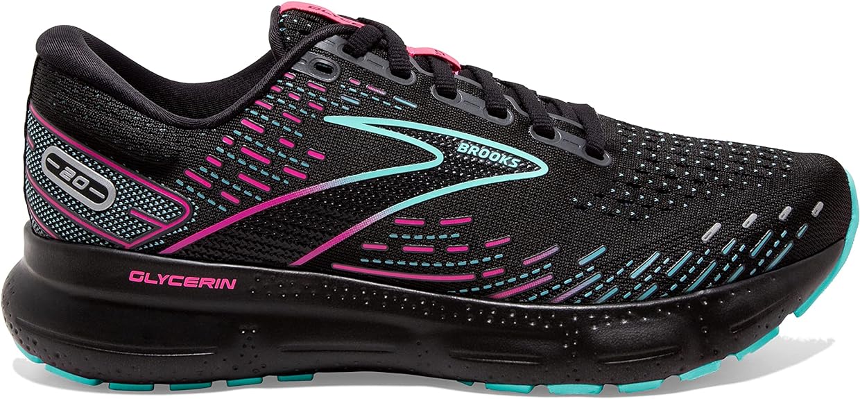 Women's Brooks Glycerin 20, Black/Blue Light/Pink, 7 B Medium