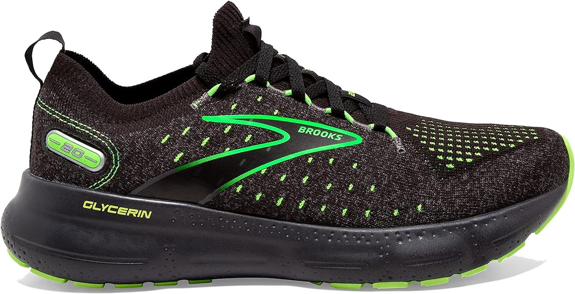 Men's Brooks Glycerin StealthFit 20, Black/Pearl/Green Gecko, 11 D Medium