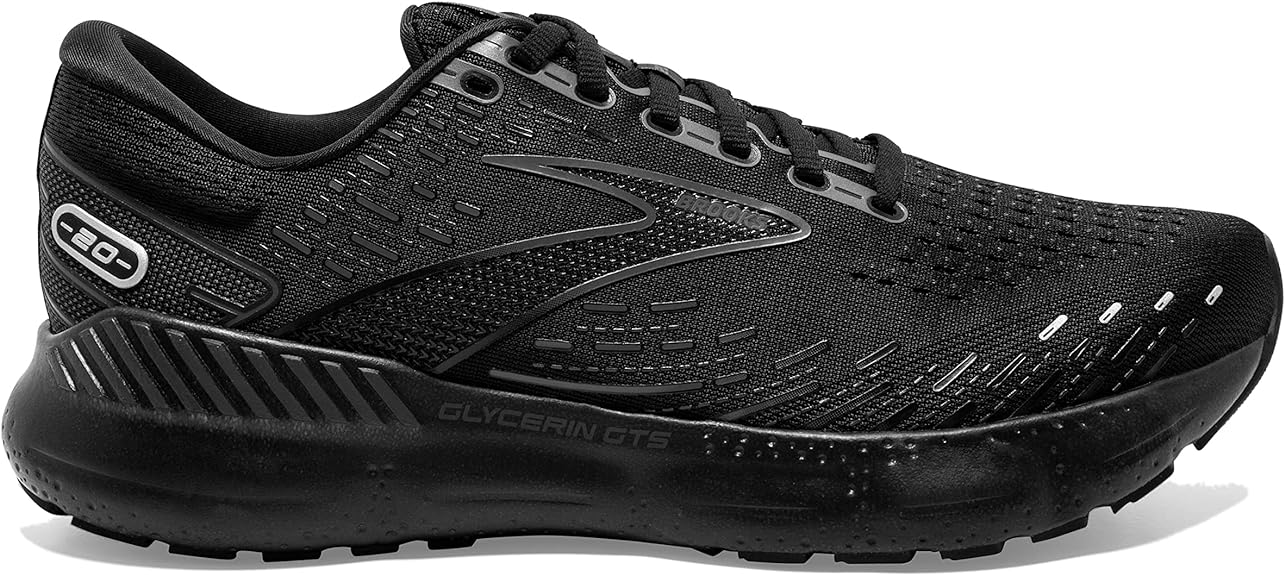 Men's Brooks Glycerin GTS 20, Black/Black/Ebony, 9.5 2E Wide