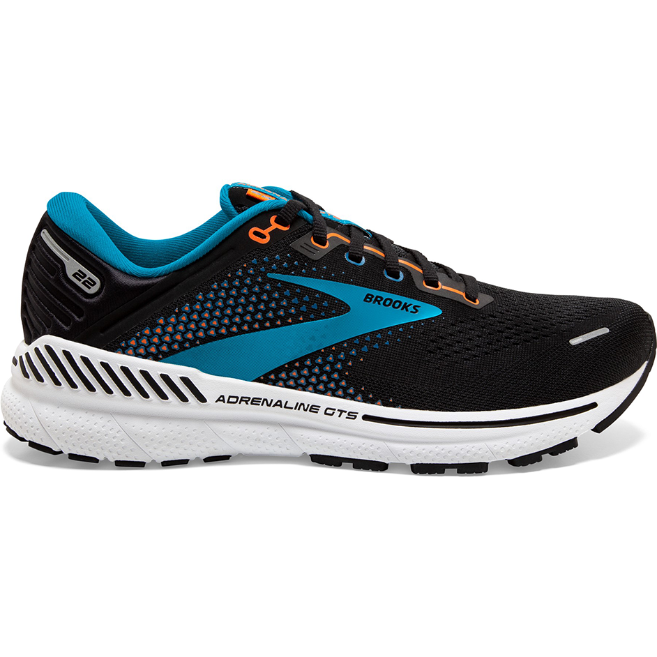 Men's Brooks Adrenaline GTS 22, Black/Blue/Orange, 12 D Medium