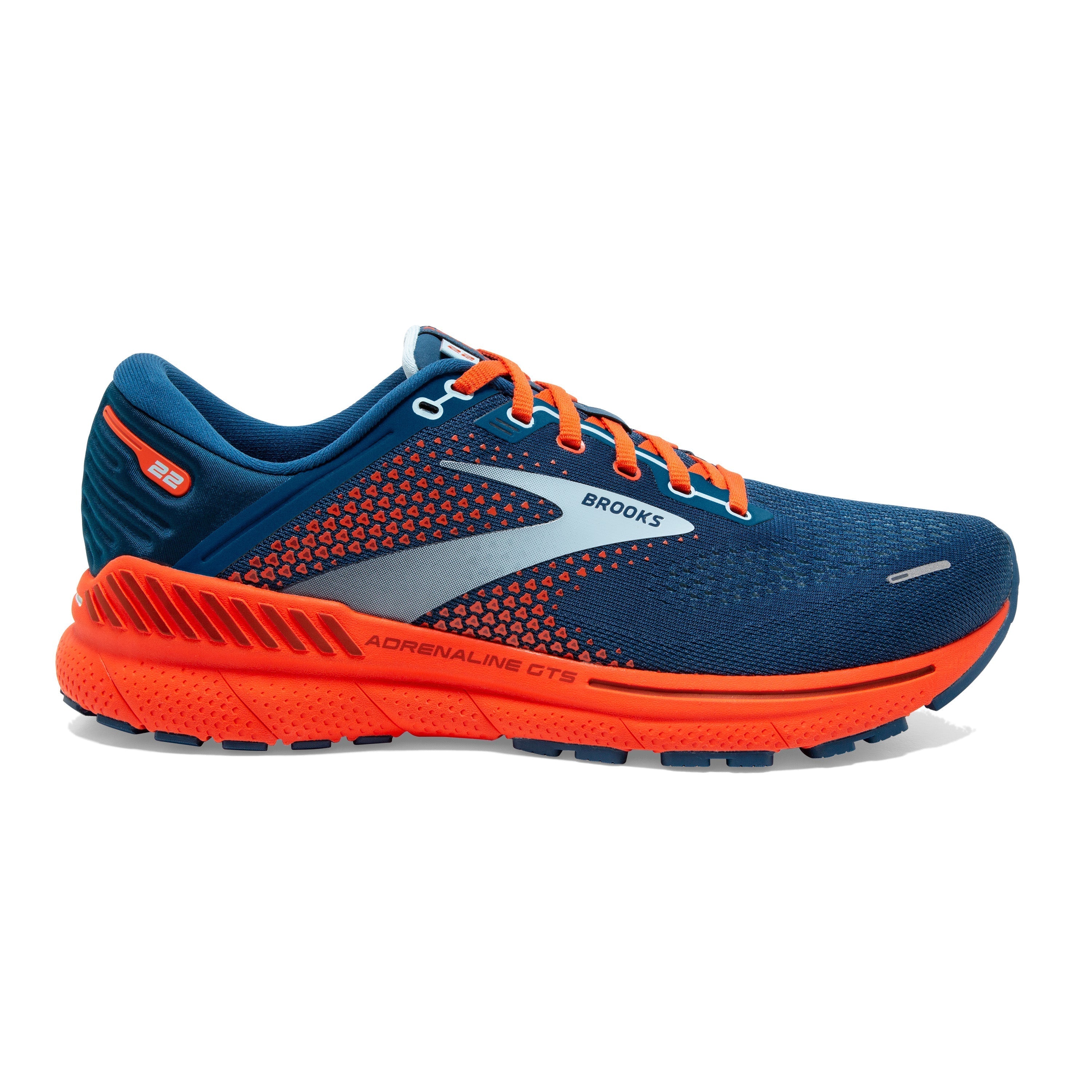 Men's Brooks Adrenaline GTS 22, Blue/Light Blue/Orange, 7.5 D Medium