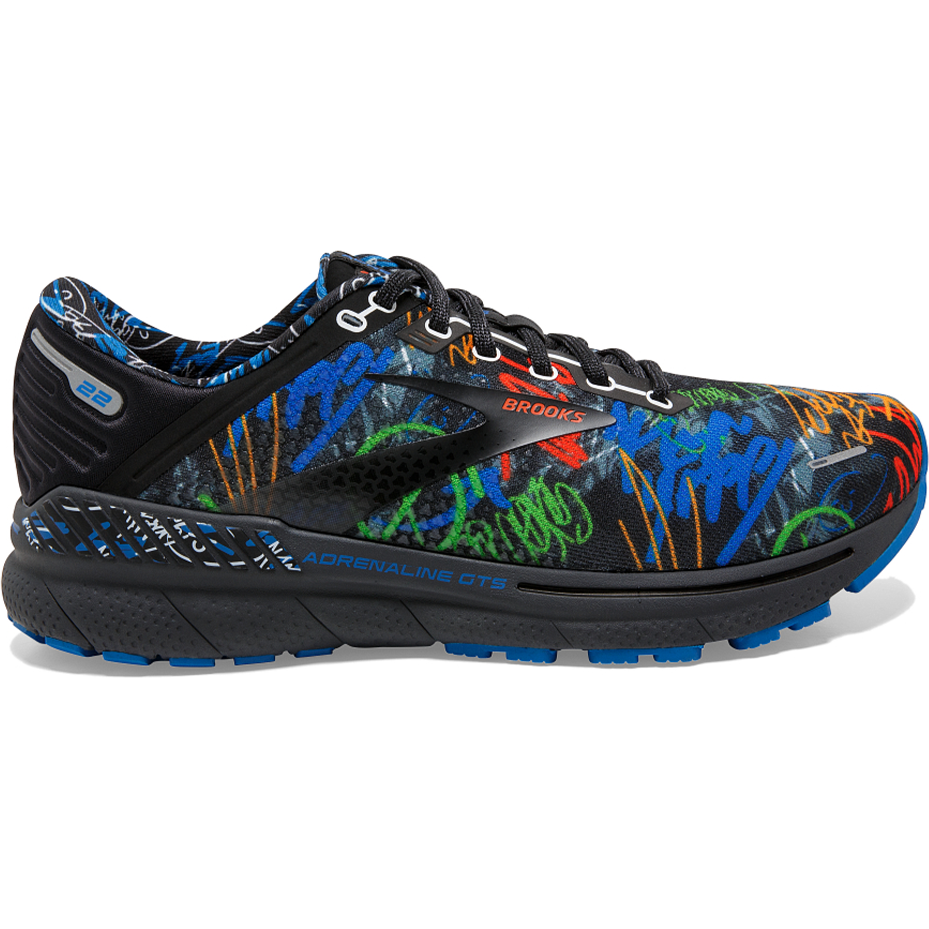 Men's Brooks Adrenaline GTS 22, Black/Blue/Cherry Tomato, 11 D Medium