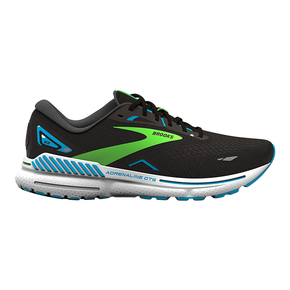 Men's Brooks Adrenaline GTS 23, Black/Hawaiian Ocean/Green, 9 2E Wide