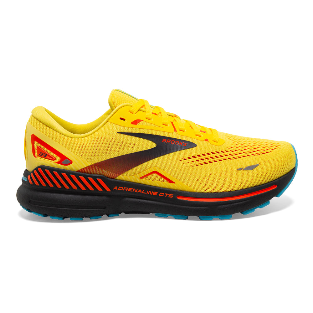Men's Brooks Adrenaline GTS 23, Yellow/Foraged Iron/Orange, 12 D Medium