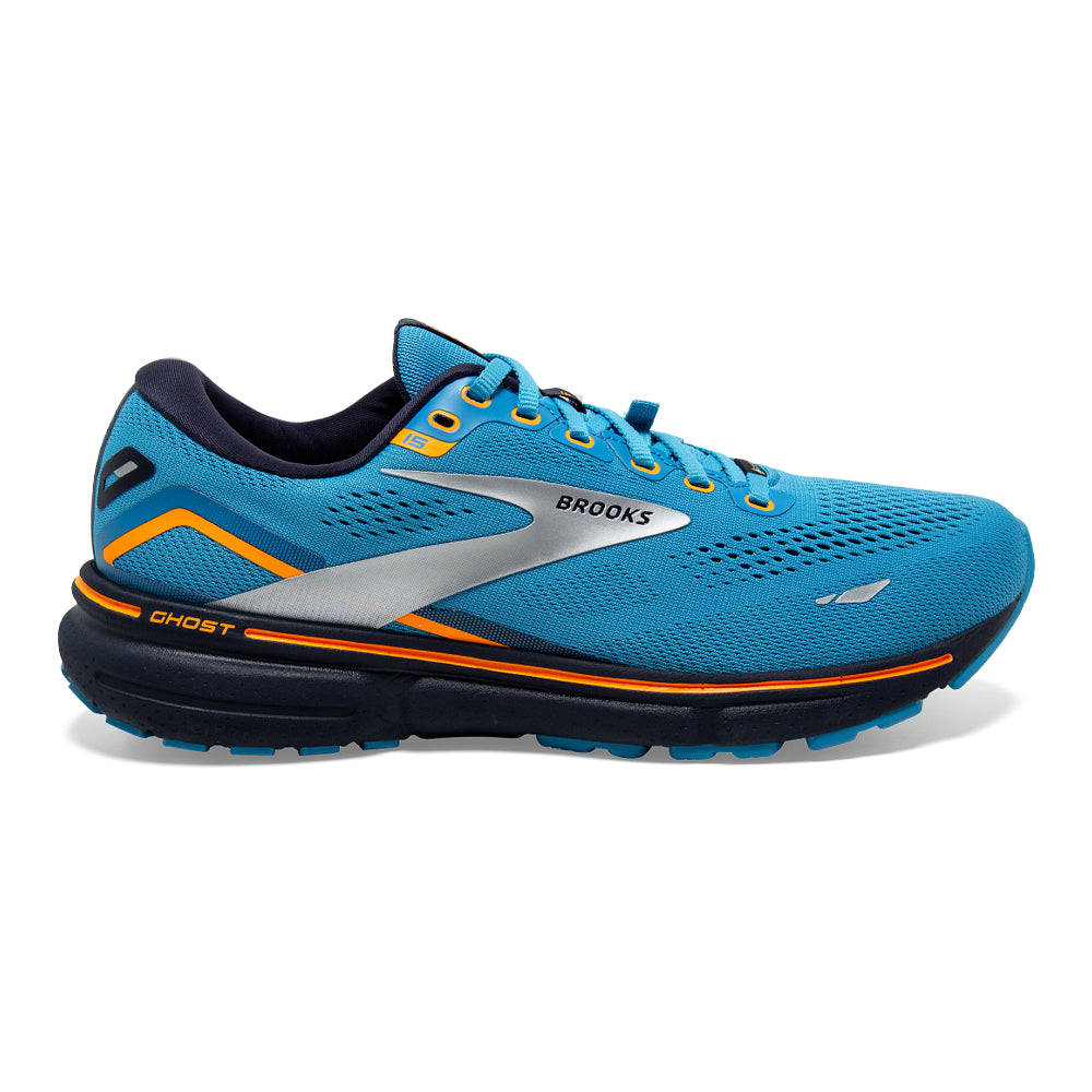 Men's Brooks Ghost 15 GTX, Blue/Peacoat/Orange, 8.5 D Medium