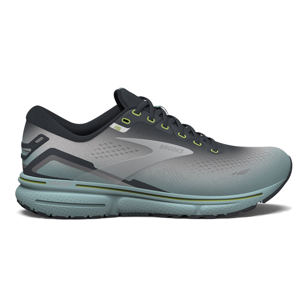 Men's Brooks Ghost 15, Grey/Oyster/Cloud Blue, 8 D Medium