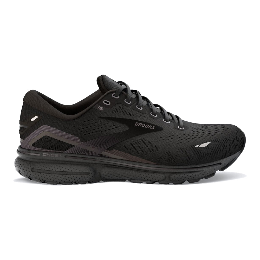 Men's Brooks Ghost 15, Black/Black/Ebony, 11 2E Wide