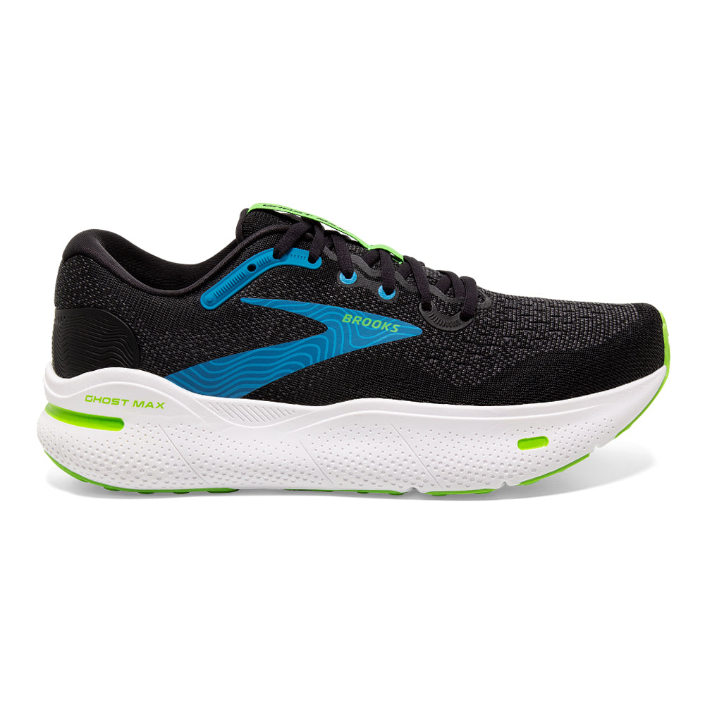 Men's Brooks Ghost Max, Black/Atomic Blue/Jasmine, 8 4E Extra Wide