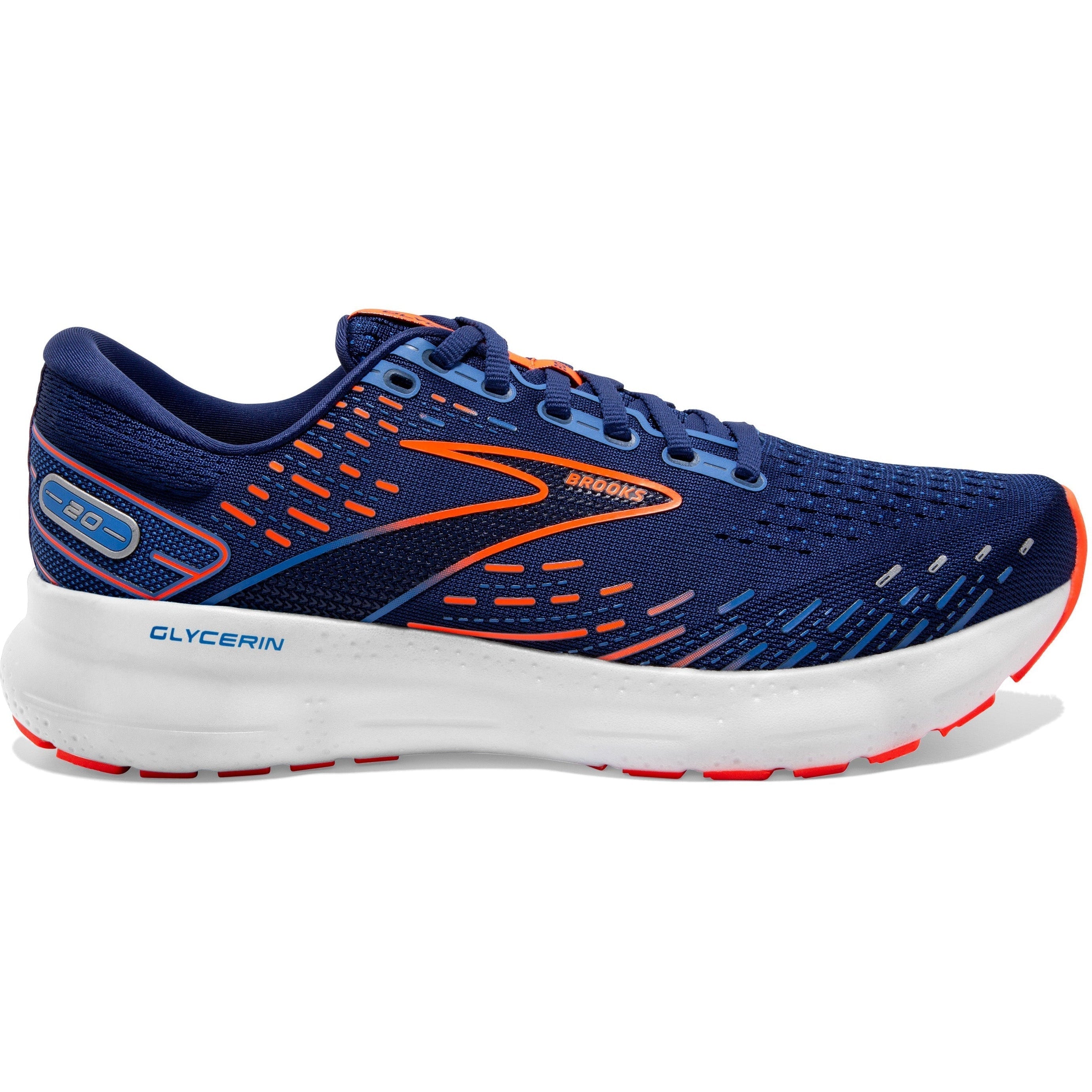 Men's Brooks Glycerin 20, Blue Depths/Palace Blue/Orange, 9.5 2E Wide