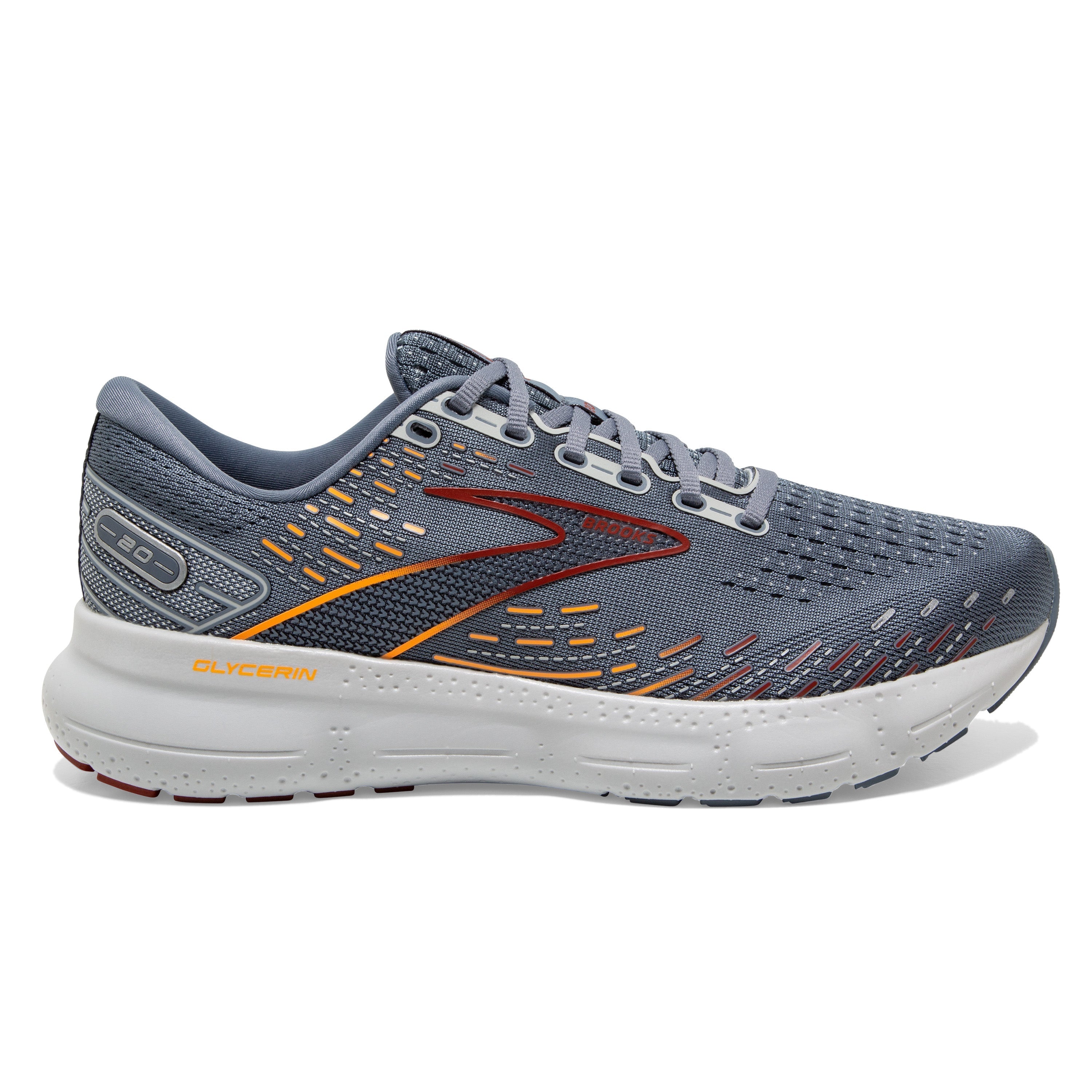 Men's Brooks Glycerin 20, Grey/Chili Oil/Orange, 12.5 D Medium