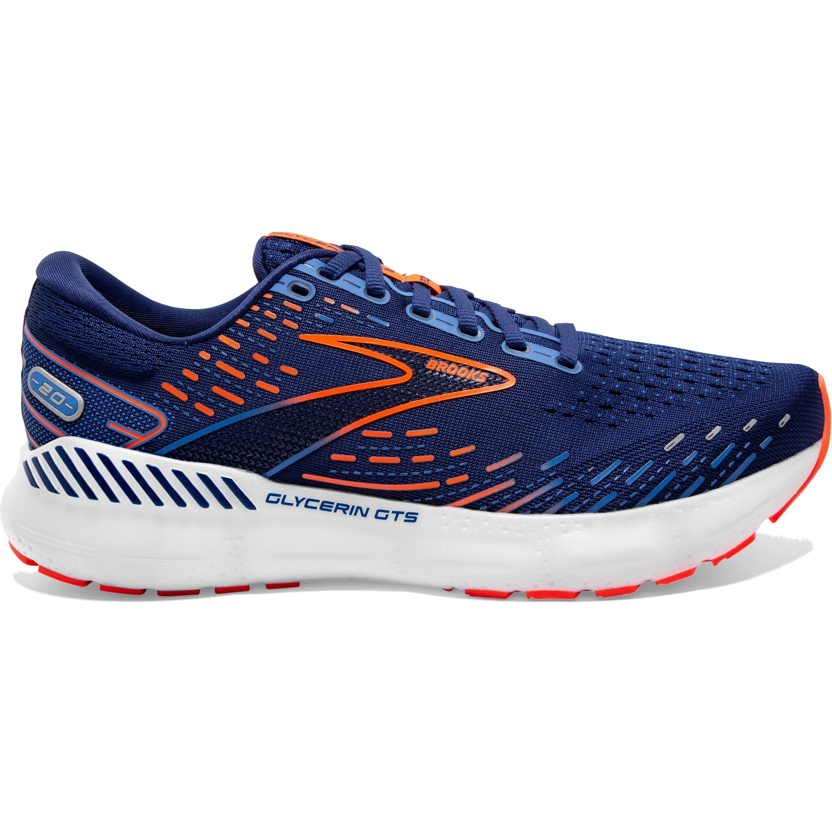 Men's Brooks Glycerin GTS 20, Blue Depths/Palace Blue/Orange, 14 D Medium