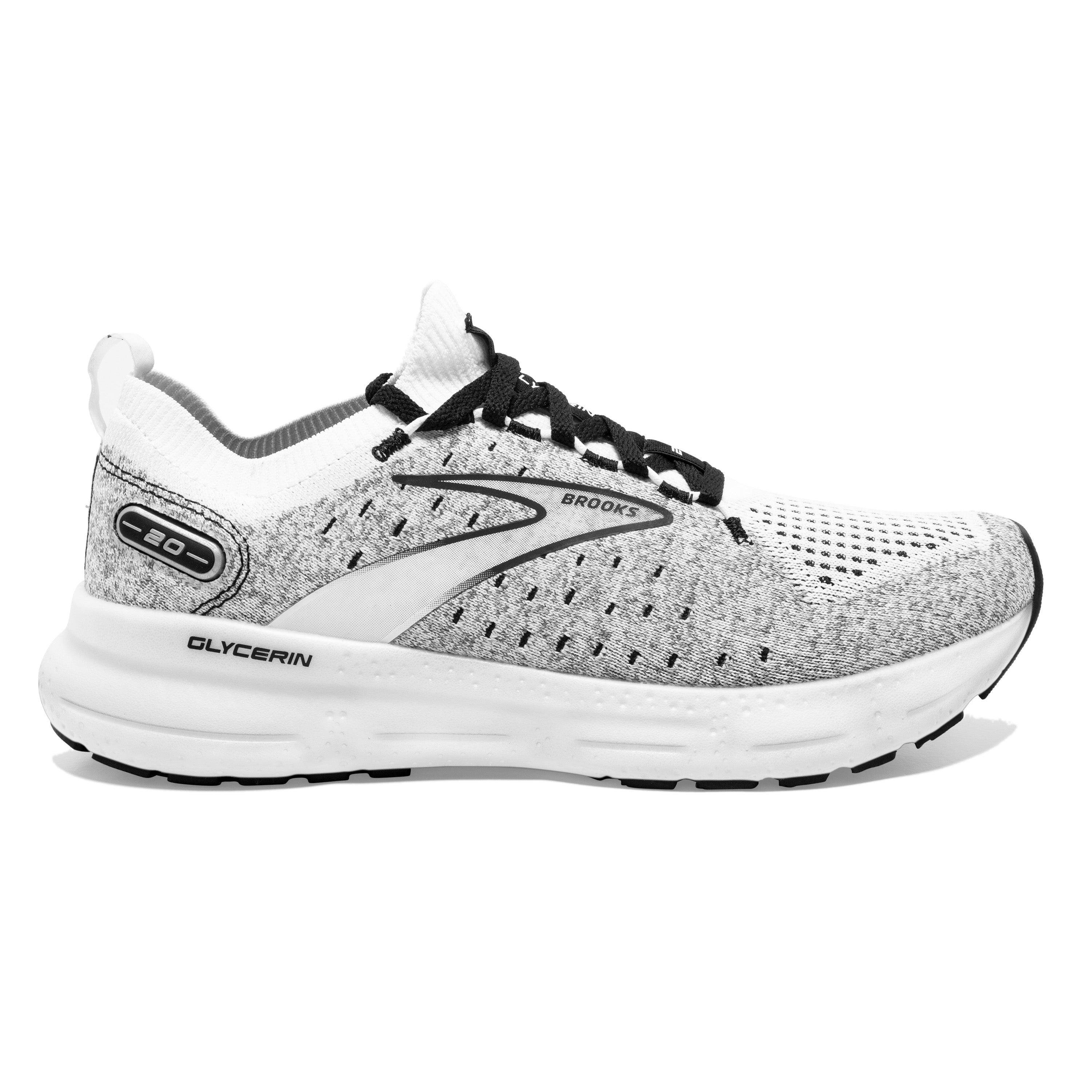 Men's Brooks Glycerin StealthFit 20, White/Grey/Black, 13 D Medium
