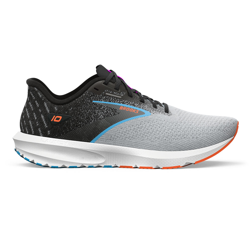 Men's Brooks Launch 10, Black/Grey/Orange Clown Fish, 12 D Medium