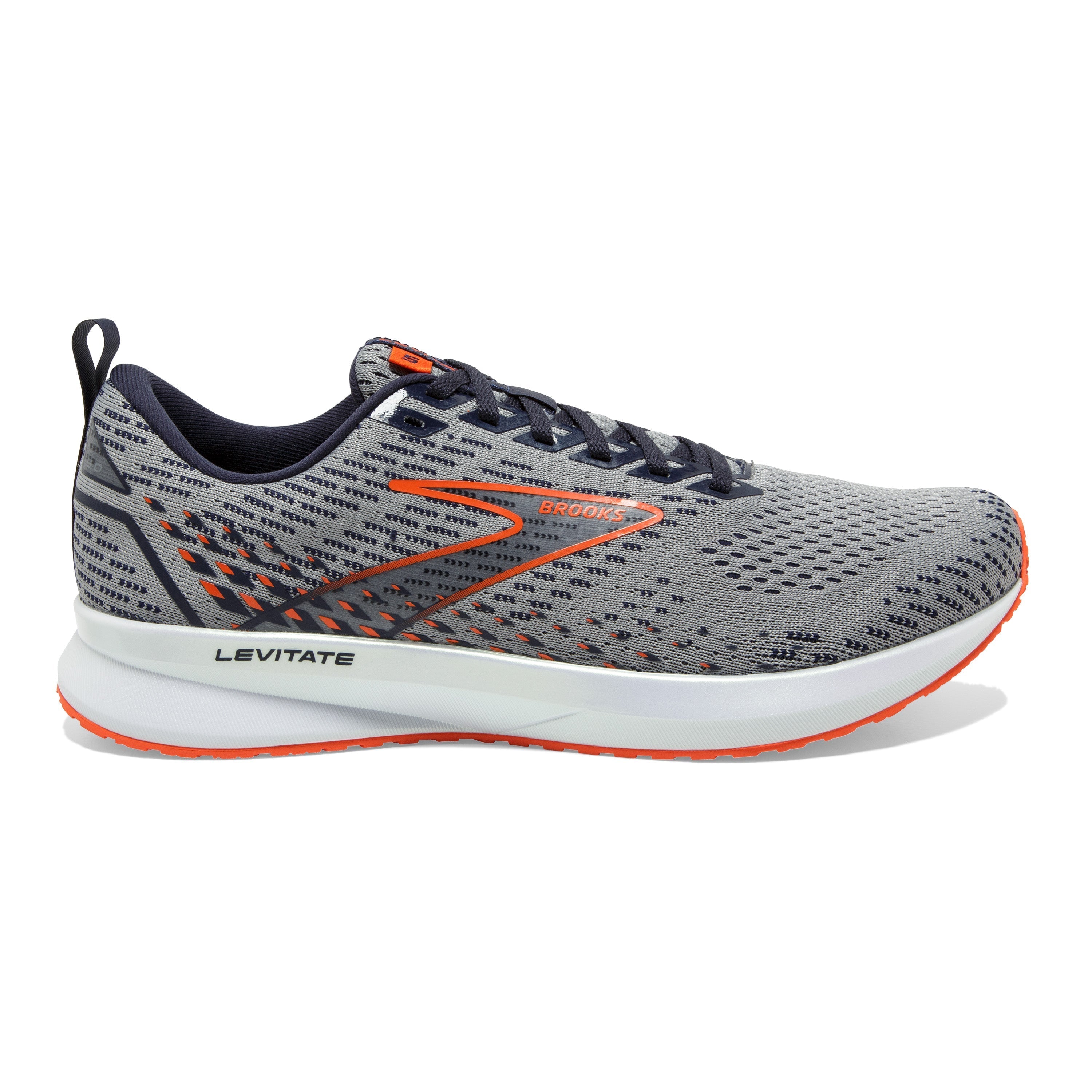 Men's Brooks Levitate 5, Grey/Peacoat/Flame, 11 D Medium