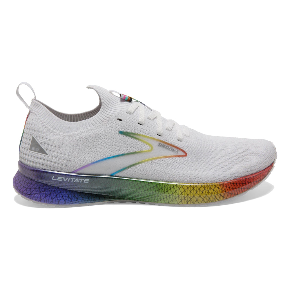 Men's Brooks Levitate Stealthfit 5, White/Oyster/Multi, 10.5 D Medium