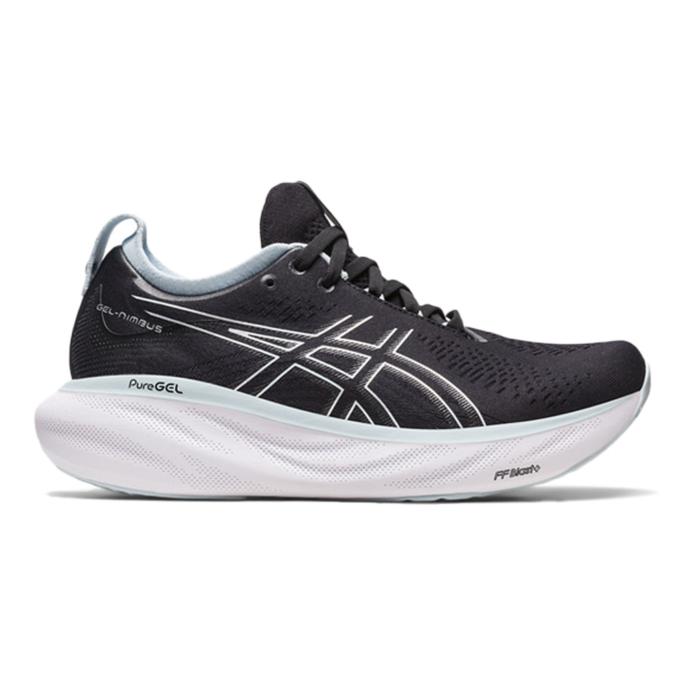 Women's Asics Gel-Nimbus 25, BLACK/REBORN BLUE, 7.5 B Medium