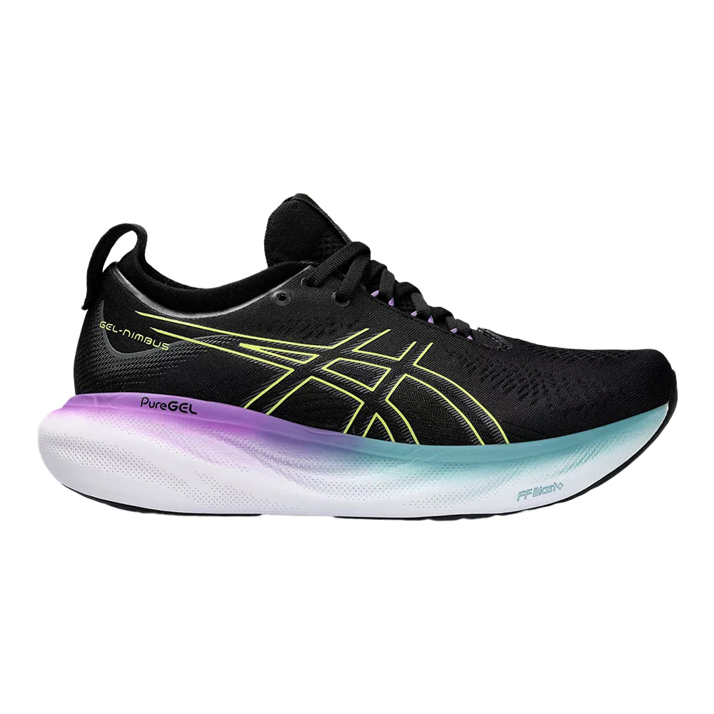 Women's Asics Gel-Nimbus 25, Black/Glow Yellow, 8.5 B Medium