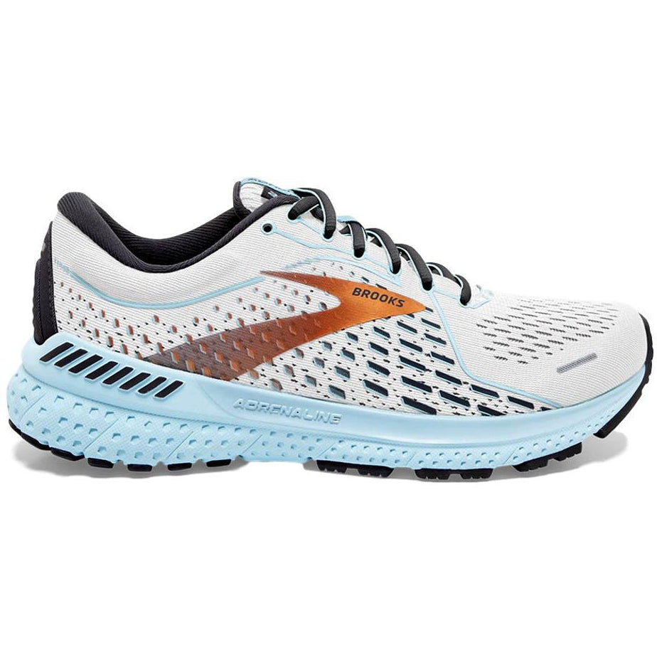 Women's Brooks Adrenaline GTS 21, White/Alloy/Light Blue, 12 B Medium