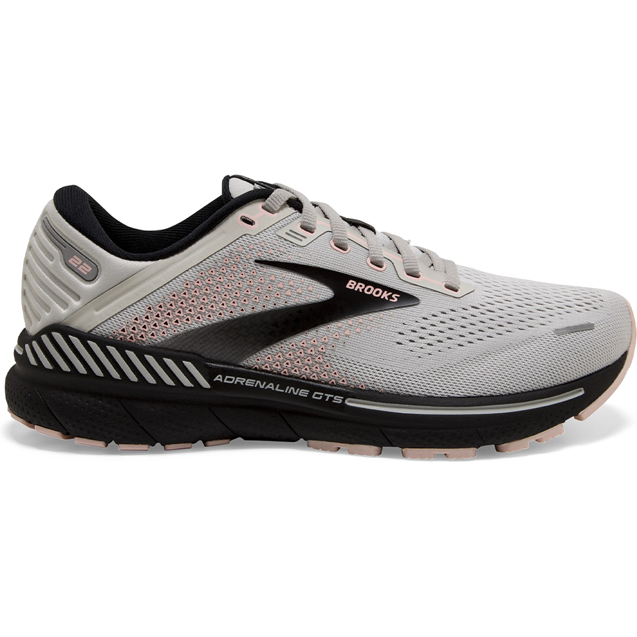 Women's Brooks Adrenaline GTS 22, Grey/Rose/Black, 10.5 D Wide