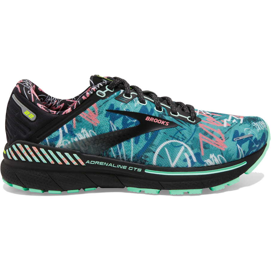 Women's Brooks Adrenaline GTS 22, Black/Yucca/Flamingo Pink, 7 B Medium