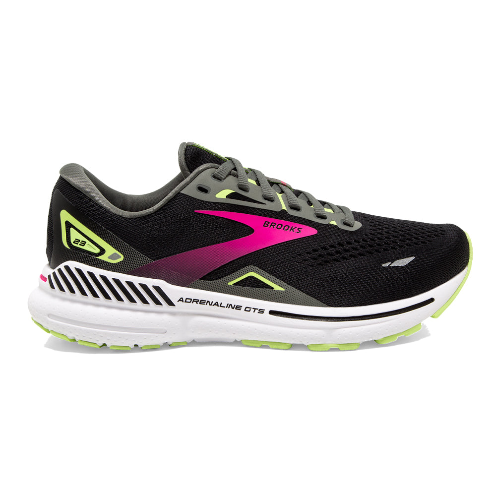 Women's Brooks Adrenaline GTS 23, Black/Gunmetal/Sharp Green, 7 D Wide