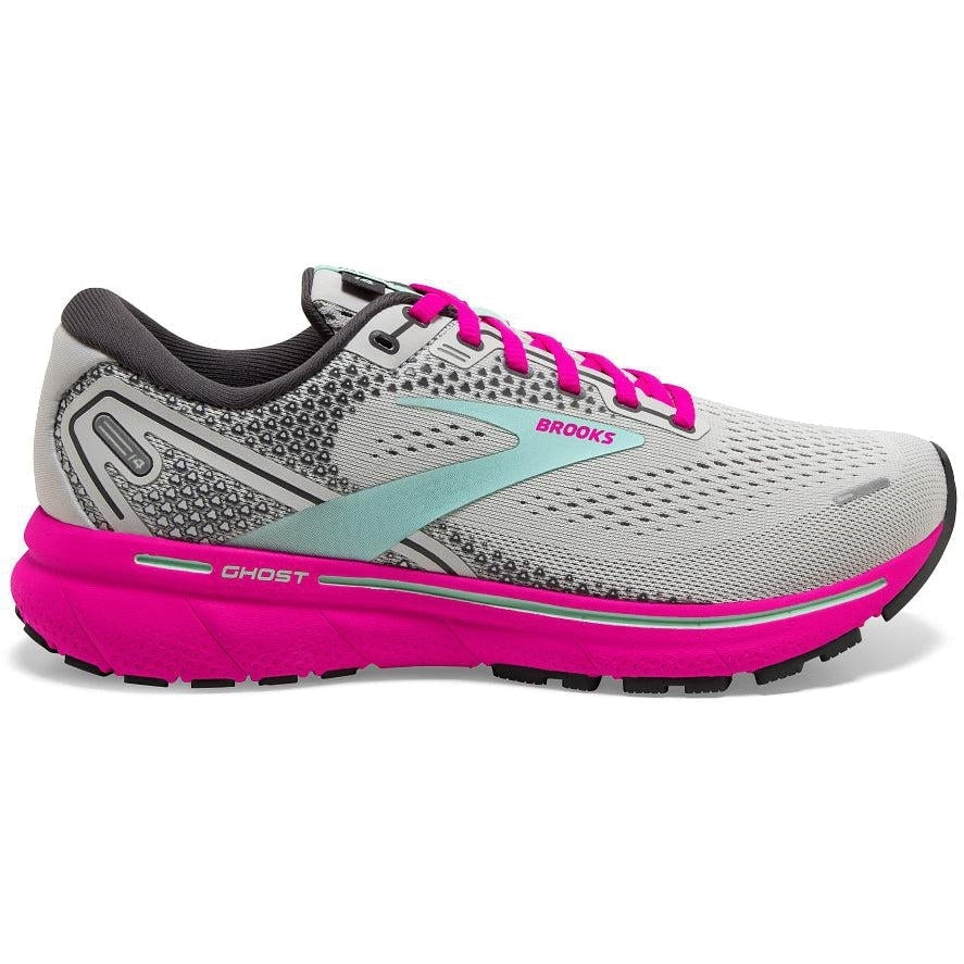 Women's Brooks Ghost 14, Oyster/Yucca/Pink, 6.5 B Medium