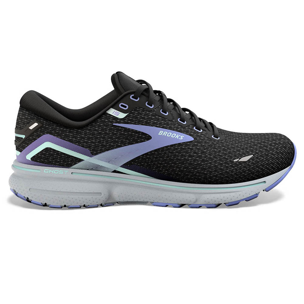 Women's Brooks Ghost 15, Black/Jacaranda/Salt, 5.5 B Medium
