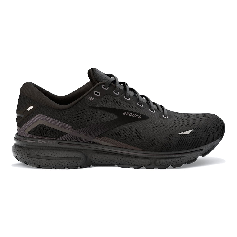 Women's Brooks Ghost 15, Black/Black/Ebony, 9 2A Narrow