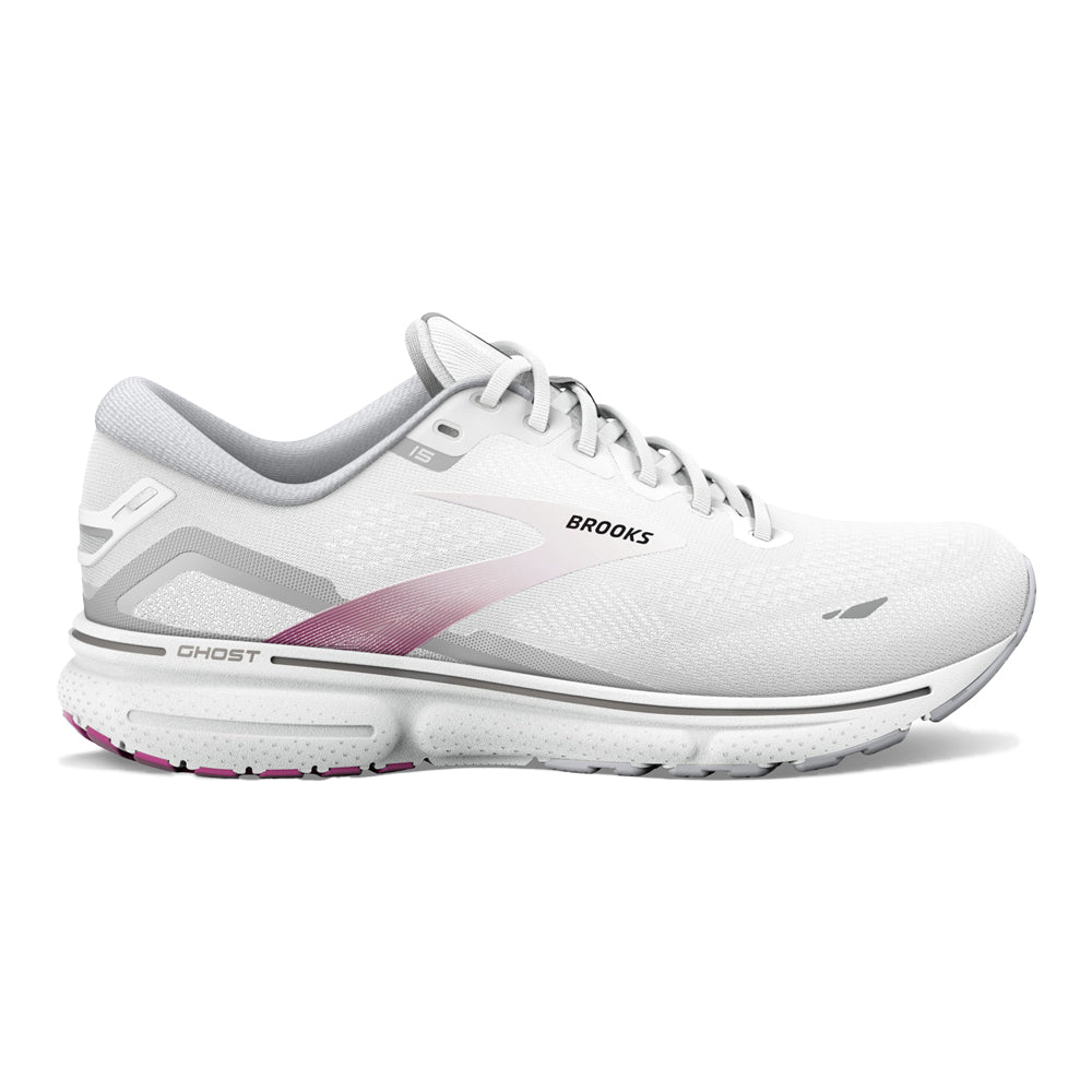 Women's Brooks Ghost 15, White/Oyster/Viola, 12 B Medium
