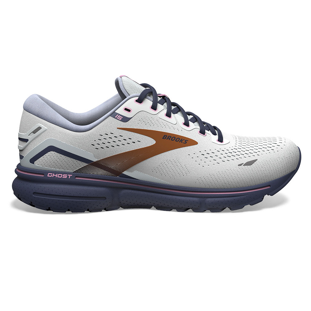 Women's Brooks Ghost 15, Spa Blue/Neo Pink/ Copper, 10.5 D Wide