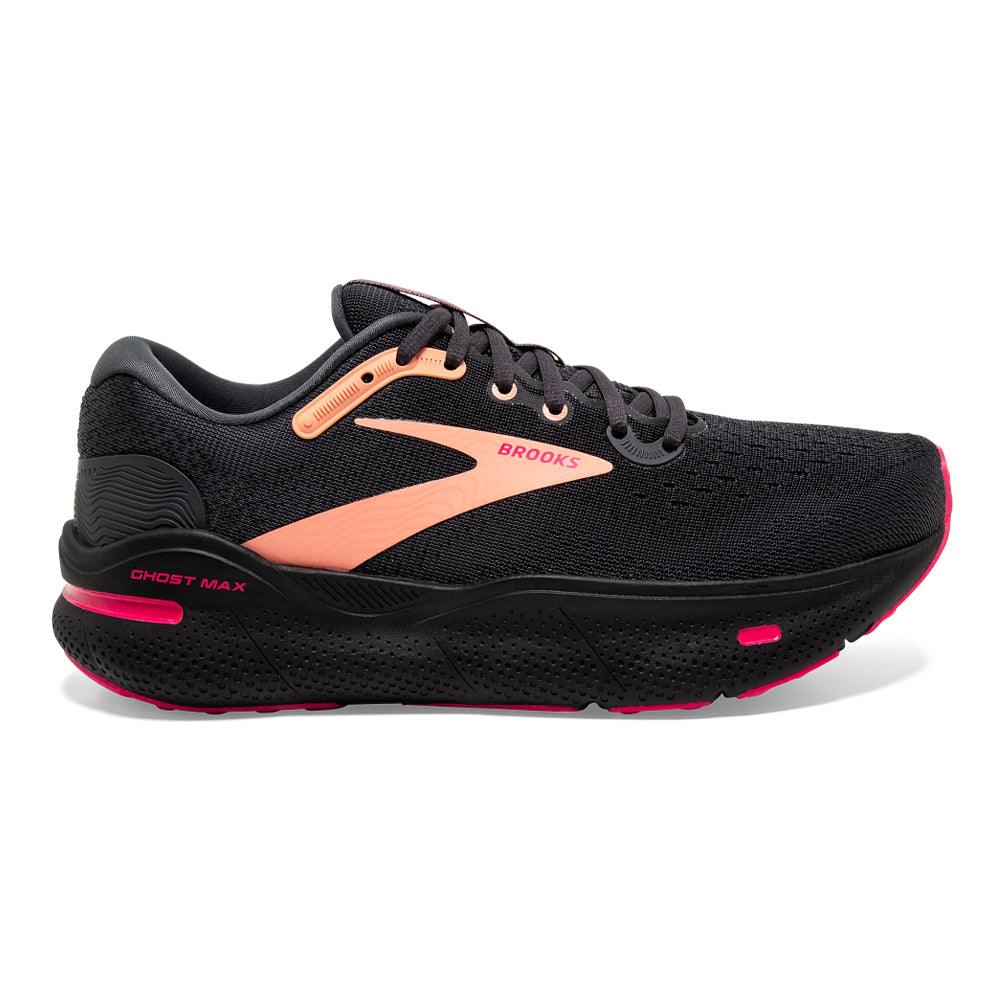 Women's Brooks Ghost Max, Black/Papaya/Raspberry, 8.5 B Medium