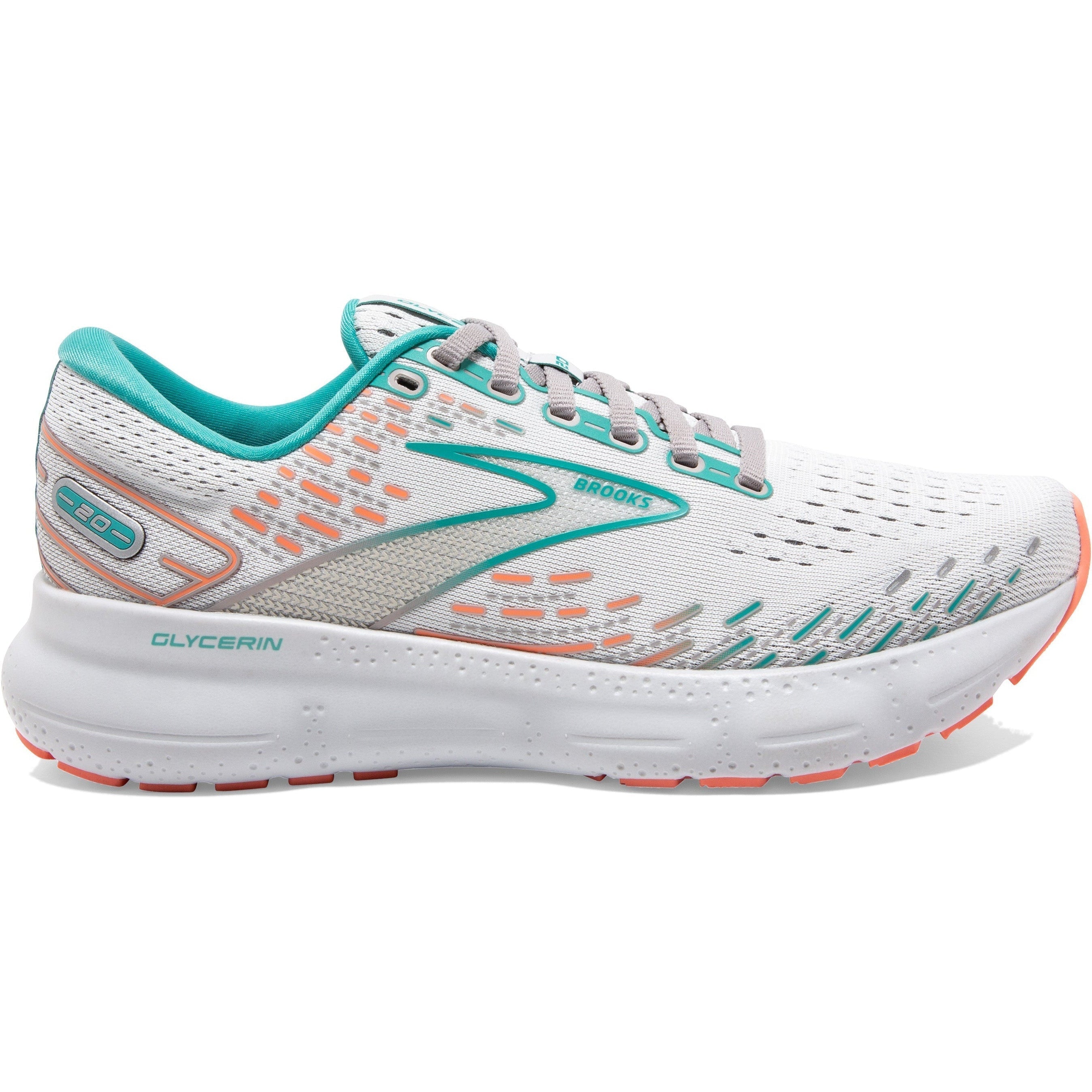 Women's Brooks Glycerin 20, Oyster/Latigo Bay/Coral, 10.5 B Medium