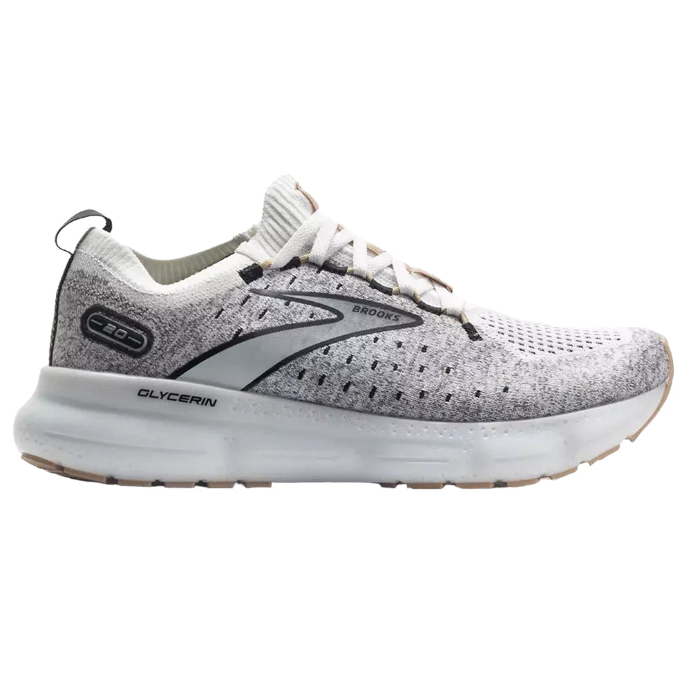 Women's Brooks Glycerin StealthFit 20, White/Black/Cream, 9 B Medium