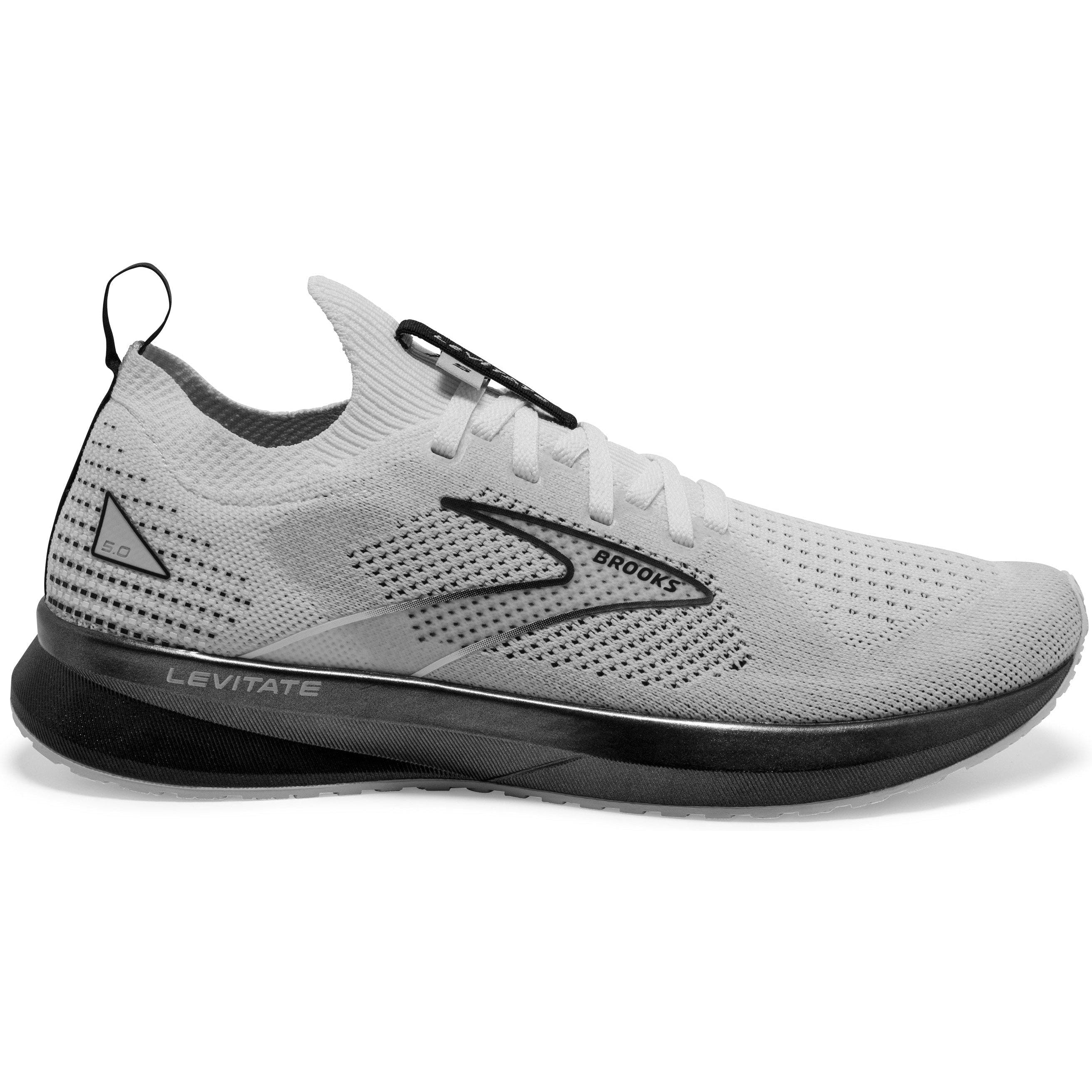 Women's Brooks Levitate Stealthfit 5, White/Grey/Black, 9.5 B Medium