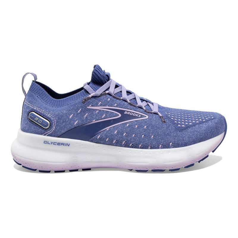 Women's Brooks Glycerin StealthFit 20, Blue/Pastel Lilac/White, 8.5 B Medium