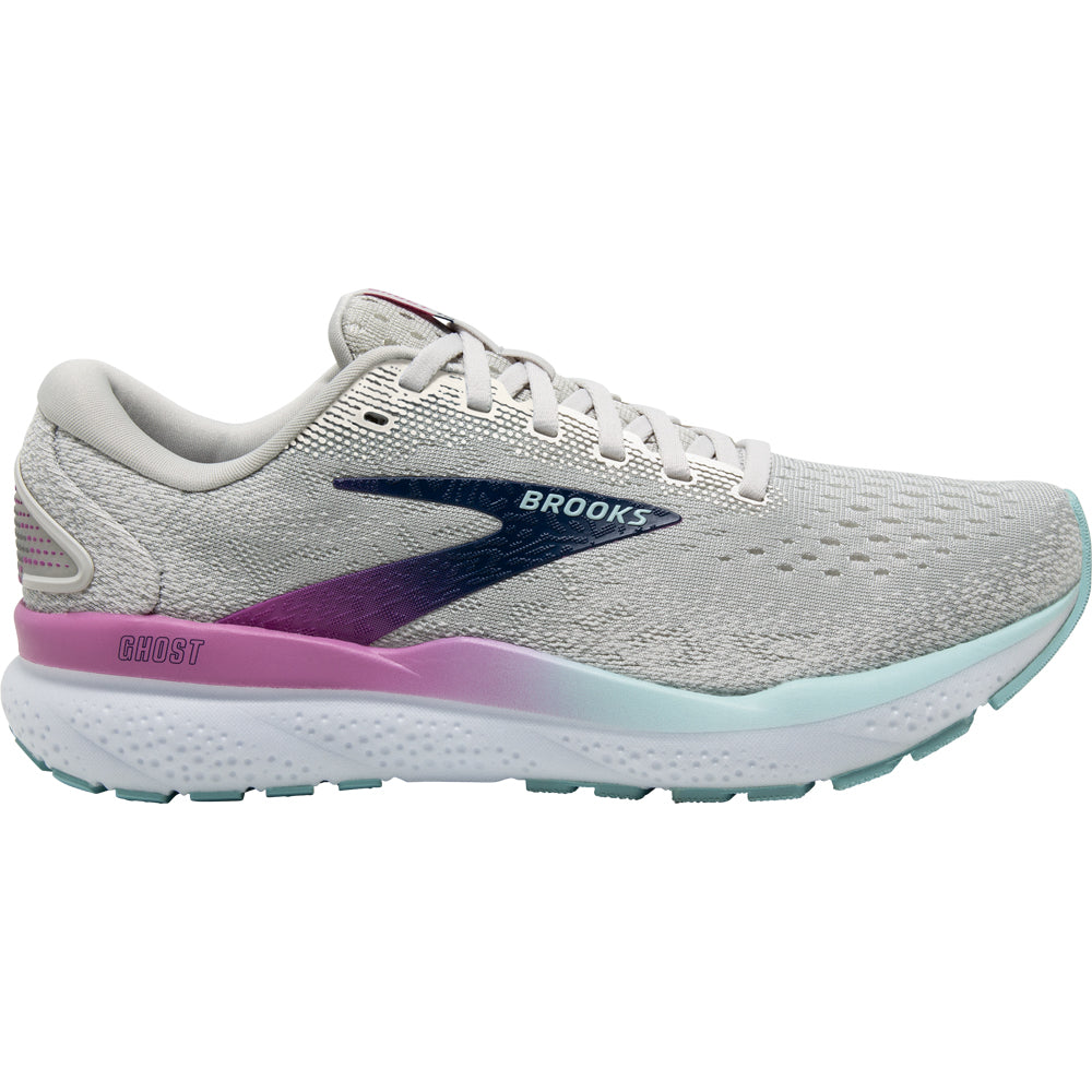 Women's Brooks Ghost 16, White/Grey/Estate Blue, 8.5 B Medium